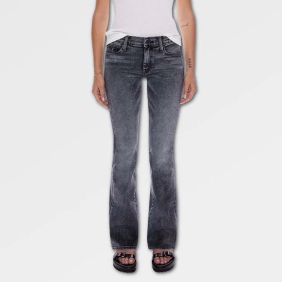 New MOTHER The Down Low Weekender Heel  Flare Jeans Denim Train Stops Black 28 - Picture 1 of 14